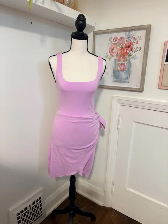 Wilfred Saturn Mini Dress Pink Wrap Tie Asymmetric Hem Square Neck Size S - Picture 1 of 11